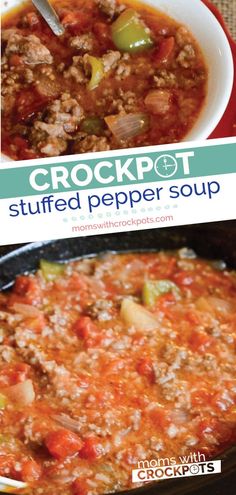 the crockpot stuffed pepper soup is ready to be eaten