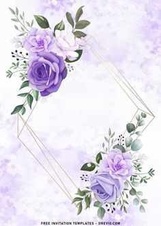 purple flowers and greenery on a watercolor background