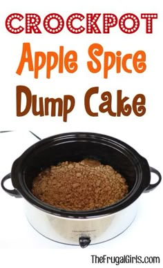 crockpot apple spice dump cake recipe in the crock pot with text overlay