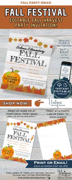 fall festival flyer template with pumpkins and leaves