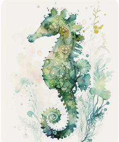 a watercolor painting of a sea horse