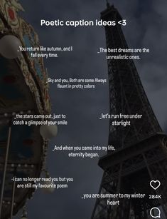 the eiffel tower is shown with captions in english and spanish on it