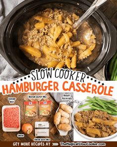 the slow cooker hamburger casserole recipe is ready to be eaten and served