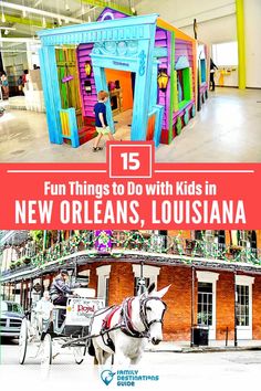 a horse drawn carriage with the words fun things to do with kids in new orleans, louisiana