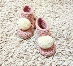 Kids shoes, Crochet  booties, Toddler girl slippers, Pink flats, Baby girl booties, Girls' gift, Pom pom booties, EllenaKnits slippersHandmade girl's booties crocheted with wool yarn, Lovely colors with big cream pom pom perfect gift for girls. The slippers are made of high quality yarn to let feet breath. Healthy house shoes for children.Bottoms are treated with Liquid LATEX which gives them durability and make them NON-SLIP. Girl Slippers, Children Bottoms, Liquid Latex, Shoes Crochet, Handmade Slippers, Knit Leg Warmers, Booties Crochet, Pink Flats, Hand Crochet Baby Blanket