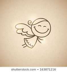 an angel with wings and halos on a beige background, in the style of doodle