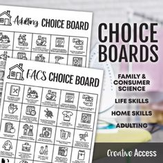 the choice board for family and consumer science is shown in this advertisement