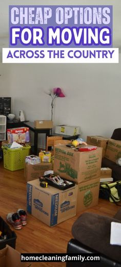 moving boxes are piled on the floor in an apartment