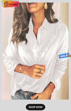 White Ruffles Crinkled Long Sleeve Shirt