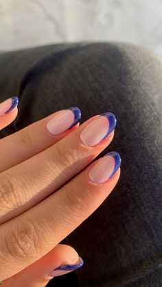 Spring Nail Inspo Simple, Nails To Go With Navy Dress, Periwinkle French Tip Nails, Summer Nail Inspo Simple, Navy French Tip Nails, Blue Tip Nails, Beauty Hacks Nails, Milky Nails, Formal Nails