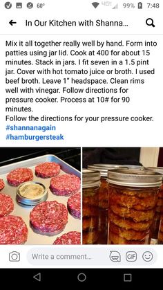 an instagram page with pictures of raw meats in jars and other food items