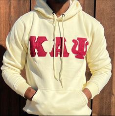 Exclusive Kappa Alpha Psi Double Stitched Appliqué Embroidery Lettered Hoodie. This is the perfect long-sleeved hoodie to wear while showing off your Kappa Alpha Psi fraternity lettering. A comfortable 100% cotton tee with a twill Greek letters embroidery across the chest give you the perfect fit. This hoodie is also a perfect gift for your favorite Kappa Man. Fast Shipping & Processing: 1-2 days to process US Domestic Shipping: 3-5 business days International Shipping: 7-14 business Fleece Hoodie With Letter Embroidery And Long Sleeves, Long Sleeve Fleece Hoodie With Letter Embroidery, Fleece Hoodie With Letter Embroidery, College Hoodie With Letter Embroidery And Long Sleeves, College Hoodie With Letter Embroidery, Hooded Hoodie With Letter Embroidery For Fall, Varsity Hoodie With Letter Embroidery For Winter, Long Sleeve Hoodie With Letter Embroidery For Spring, Spring Hoodie With Letter Embroidery And Long Sleeves