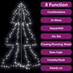 a lighted christmas tree with the words 8 function