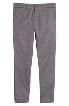 Slim, tapered-fit chinos crafted from ultra-flexible stretch twill move with ease and provide long-lasting wear with bar-tack reinforcements at the common stress points. 14" leg opening; 9 1/2" front rise; 15 1/2" back rise Zip fly with button closure Front slant pockets; back button-welt pockets and welt pockets 46% cotton, 38% elastomultiester (elasterell -p), 16% polyester Machine wash, tumble dry Imported Men's Designer 4-way Stretch Workwear Chinos With Pockets, Mid-rise Cotton Chinos With Pockets, Casual Chinos With Pockets And 4-way Stretch, Casual 4-way Stretch Chinos With Pockets, Flexible Stretches, Cotton Chinos With 5-inch Inseam And Pockets, Carhartt Work In Progress, Work In Progress, Chinos Pants