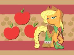 an image of a pony with apples in the background