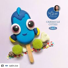 an ice cream popsicle decorated like a blue creature