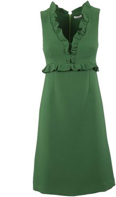 Elegant Green V-neck Ruffle Dress, Formal Sleeveless Ruffle Dress, Green Sleeveless V-neck Dress, Green V-neck Ruffle Dress, Sleeveless Ruffle Dress For Formal Occasions, Elegant Sleeveless V-neck Dress With Ruffles, Chic Green Sleeveless Dress With Ruffles, Chic Ruffled Elastane Dress, Elegant Green Mini Length Ruffle Dress