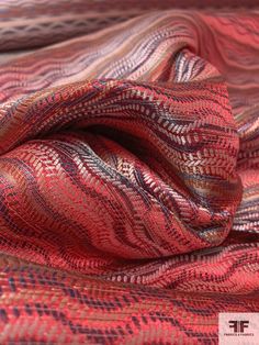 Wavy Striped Silk Necktie Jacquard Brocade - Reds/Blues/Saddle Brown | FABRICS & FABRICS – Fabrics & Fabrics