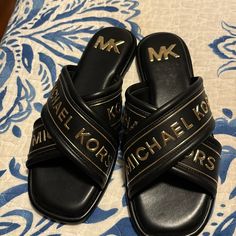 Stunning Michael Kors High Style Sandals. Size 10 Like Brand New. Worn A Few Times. Make A Statement So Chic. Michael Kors Open Toe Sandals In Synthetic Material, Michael Kors Open Toe Synthetic Sandals, Michael Kors Open Toe Sandals For Vacation, Michael Kors Black Leather Sandals, Chic Michael Kors Round Toe Sandals, Michael Kors Casual Synthetic Sandals, Chic Michael Kors Beach Sandals, Chic Michael Kors Sandals For Vacation, Chic Black Slide Sandals