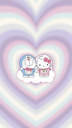 an image of hello kitty wallpapers in the shape of a heart with clouds