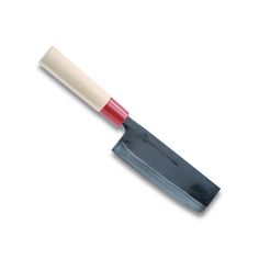 a knife with a red handle on a white background