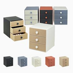 four drawers with different colors and sizes