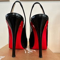 Authentic Christian Louboutin Gamma Talon 120 Patent Sling Back Heels. The Cutest Pair Of Red Bottoms That Pairs Well With Any Outfits!In Great Condition. Comes With Dust Bag And Extra Heel Taps. Please Check Your Sizing(Usually Go A Half Size Up From Your Normal Size). I’m A 6/7 In Women. If You’re A 6.5, These Should Be Perfect. Heel Taps, Sling Back Heels, Heel Tap, Red Bottoms, Sling Back, Christian Louboutin Shoes, The Cutest, Shoes Women Heels, Black Red