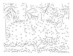 a drawing of trees and grass with dots