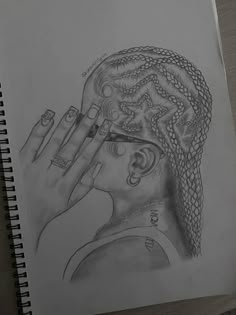 a pencil drawing of a woman with her hand on her face