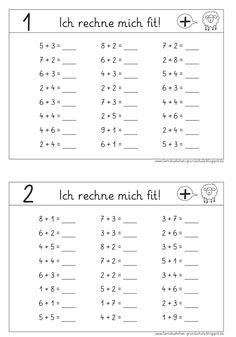 two worksheets for addition and subtraction with numbers 1 - 10, including one