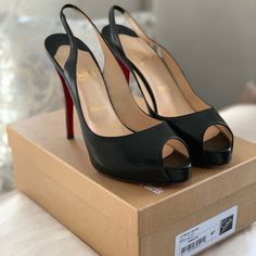 Christian Louboutin Black Slingback Pump. Size 41. Beautiful, Worn Twice. Excellent Condition. Light Scuffs On Bottom. Luxury Red Sole Slingback Heels, Designer Slingback Pumps With Red Sole, Luxury Open Toe Slingback Pumps For Formal Occasions, Designer Slingback Pumps With Red Sole For Formal Occasions, Elegant Slingback Pumps With Red Sole For Party, Classic Slingback Pumps With Red Sole For Evening, Classic Slingback Pumps With Red Sole For Formal Occasions, Classic Evening Slingback Pumps With Red Sole, Designer Slingback Pumps With Red Sole For Evening