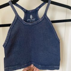 Brand New Free People Happiness Runs Tank - Midnight Blue. Xs/S Casual Stretch Denim Blue Crop Top, Everyday Blue Cropped Top, Casual Blue Stretch Crop Top, Casual Stretch Medium Wash Crop Top, Navy Casual Fitted Crop Top, Casual Fitted Navy Crop Top, Casual Blue Cotton Crop Top, Fitted Indigo Casual Top, Blue Fitted Casual Crop Top