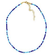 Limited Edition Necklace Petite, but playful. This necklace is a perfect sprinkle of light blue and bright blue! This small but mighty piece instantly elevates any look. 3mm mixed light blue and bright blue seed bead water resistant and sweat proof Trendy Blue Jewelry With Tiny Beads, Trendy Blue Beaded Chain Necklace, Trendy Blue Necklace With Colorful Beads, Trendy Blue Beaded Necklace, Blue Beaded Necklace With Letter Beads, Blue Necklaces With Round Letter Beads, Trendy Blue Jewelry With Colorful Beads, Trendy Blue Beaded Necklace With Tiny Beads, Blue Beaded Trendy Necklace