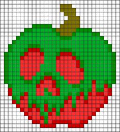 a cross stitch pattern with a green and red pumpkin on it's side, in the shape of an apple