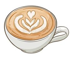 a cappuccino coffee cup filled with heart shapes and leaves on white background royalty illustration