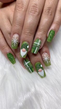 Knomes Nails, Christmas Gnome Nails Art, Gnome Christmas Nails, Christmas Character Nails, Gnome Nail Designs, Christmas Gnome Nails, St Patrick's Nails, St Patricks Day Nails Design