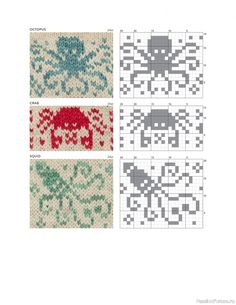 four cross stitch patterns, each with different colors and designs on the same pattern as shown in