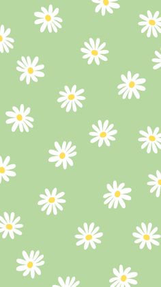 a green background with white daisies on it