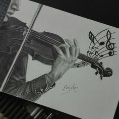 a drawing of a man playing the violin