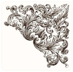 an ornate design in black and white