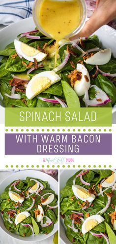 spinach salad with warm bacon dressing is an easy and healthy side dish that's ready in under 30 minutes