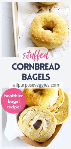 this is an image of stuffed cornbread bagels with text overlay that reads stuffed cornbread bagsel