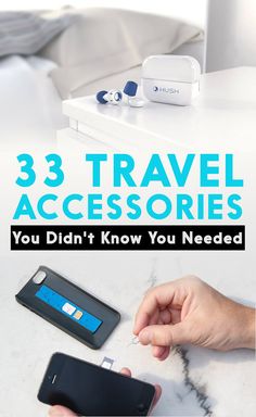 there is a pair of sunglasses on top of a table with the words 33 travel accessories you didn't know you need