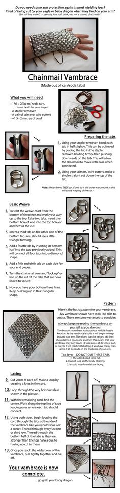 the instructions for how to make a chainmail with scissors and wire, including an image of