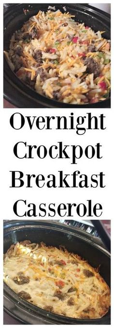 two pictures showing different types of crockpot breakfast casserole