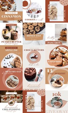 a collage of different types of desserts and pastries with the words cinnamon on them