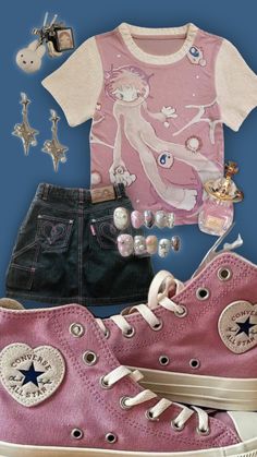 #pink #outfitsaesthetic #aesthetic #outift #outfits #pinkoutfits #outfitinspo Sanrio Outfits, Kawaii Fashion Outfits, Vibe Clothes, Kawaii Clothes, Harajuku Fashion