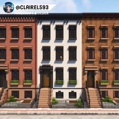 two buildings side by side with plants on the balconies and stairs leading up to them