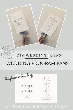 two photos with the words diy wedding ideas on them and an image of a person holding