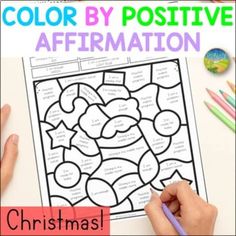 color by positive affirmation for christmas is shown with the words, colors and shapes